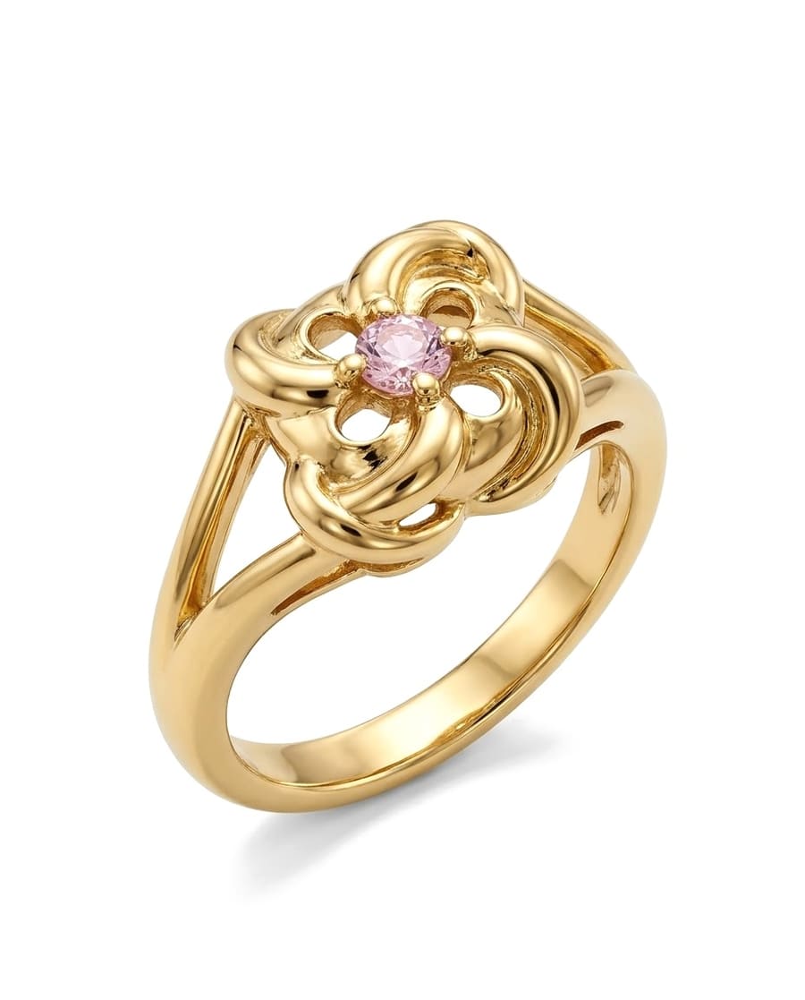 Anillo Peyote de MIJA con baño de oro 14k y diamante rosa